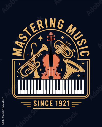 Mastering Music Since 1921 Musical Instruments Piano Design Graphic