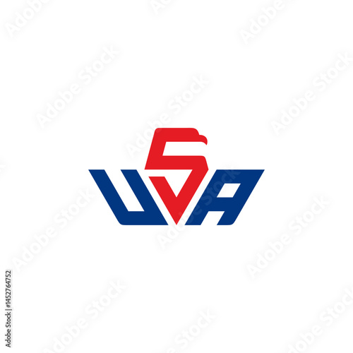 Red eagle with blue stylized USA letters.