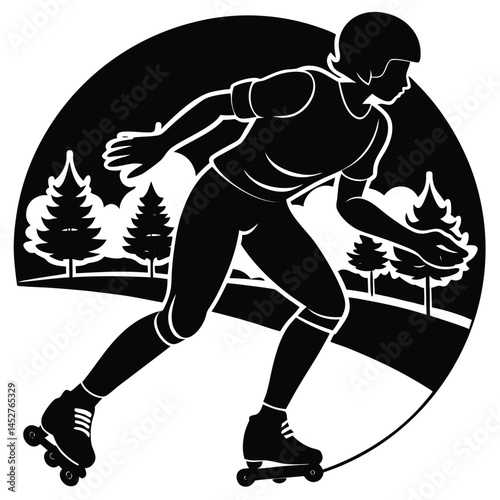Silhouette Rollerblader: Inline Skating Graphic, Outdoor Recreation, Sports Illustration, Fitness Activity, Vector Art