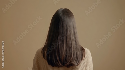 Asian female with long straight hair viewed from behind