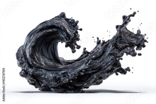 A splash of thick black liquid shilajit on white background, Dynamic splash of pure black shilajit resin, Pure himalayan salajeet splash, Liquid shilajit splash, Salajeet mineral splash,Easy to Cutout