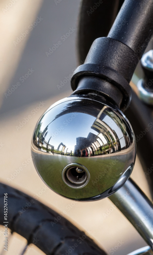 Reflection of a building in the side mirror of a bike, ideal for urban or cityscape themes