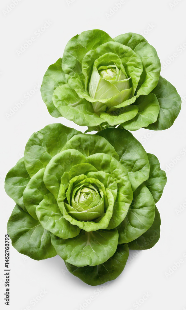 Obraz premium Fresh lettuce leaves on a pure white surface