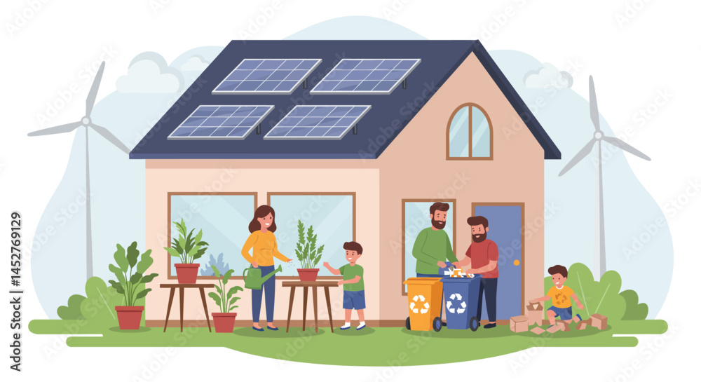Eco-Friendly Home Concept in Flat Vector Style Eco-Friendly Home Concept in Flat Vector Style