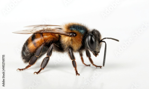 Obraz na płótnie A detailed view of a single bee on a plain white surface w salonie