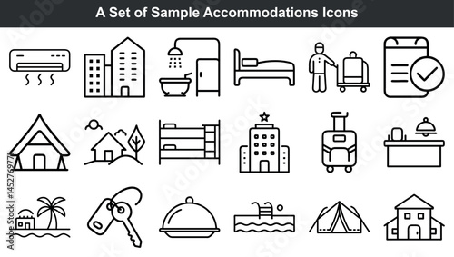Set of accommodation icons outline style