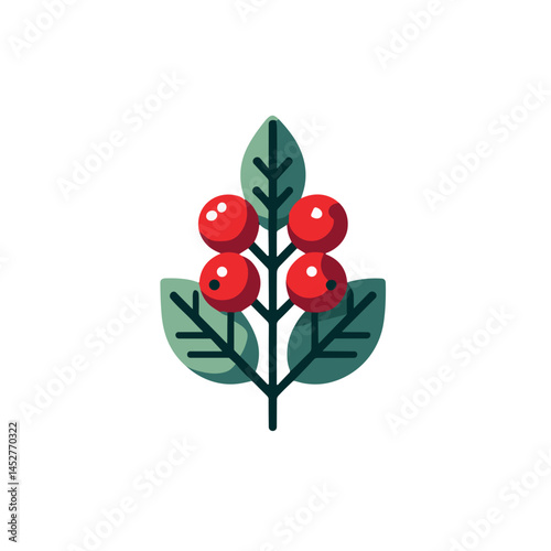Vector icon. Red Berries and Green Leaves in a minimalistic flat design. Part of a farming icon set.
