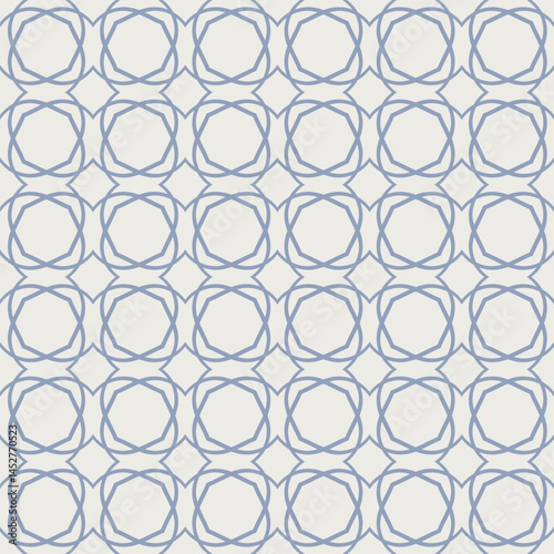 Geometric seamless pattern with interconnected blue lines forming octagons and rhombus. Subtle ornate background with diamonds shapes for wallpaper, textiles, graphic design
