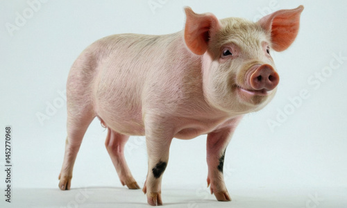 A small pig stands on a white surface, making it perfect for use as an icon or symbol in various designs