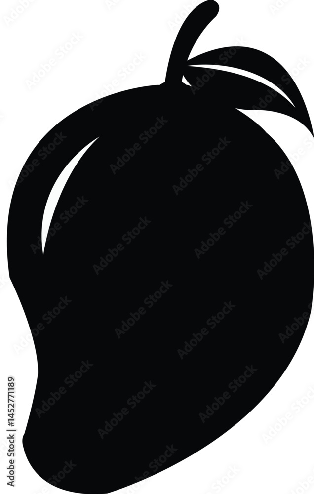 Fototapeta premium Solid Black Mango Vector Illustration Isolated on White Background
