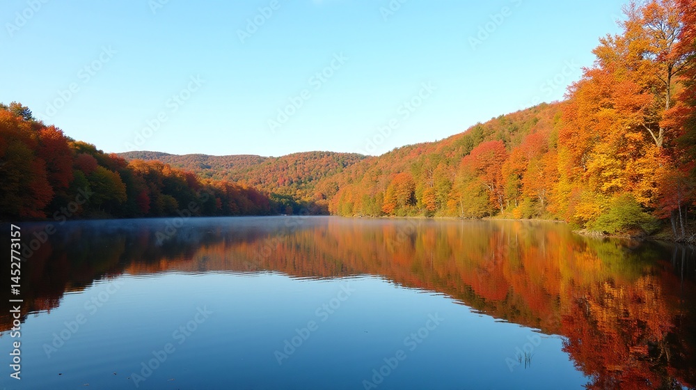 Naklejka premium Foliage Harmony: Mirror Lake Tranquility