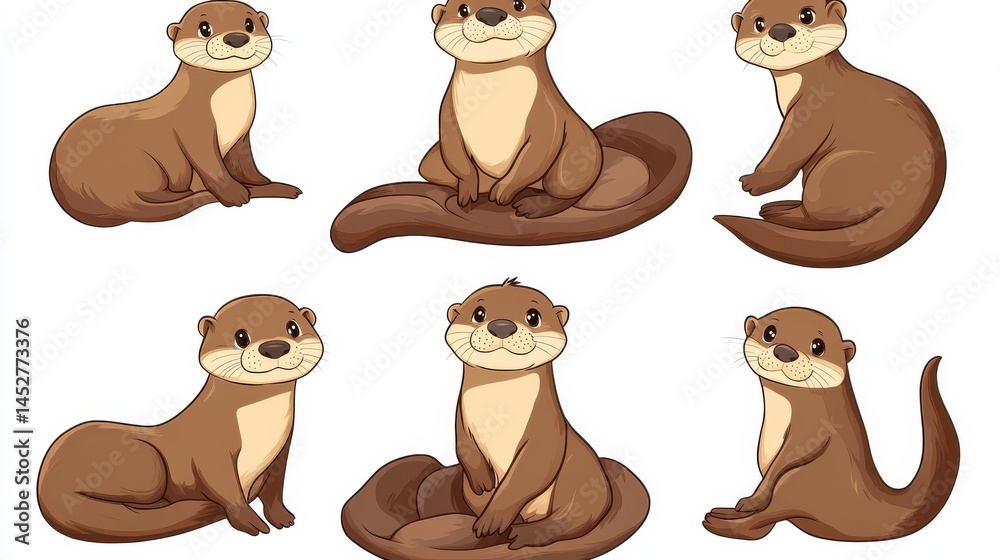 Fototapeta premium Illustration of a set of brown otters - EPS VECTOR format also available in my portfolio. illustration