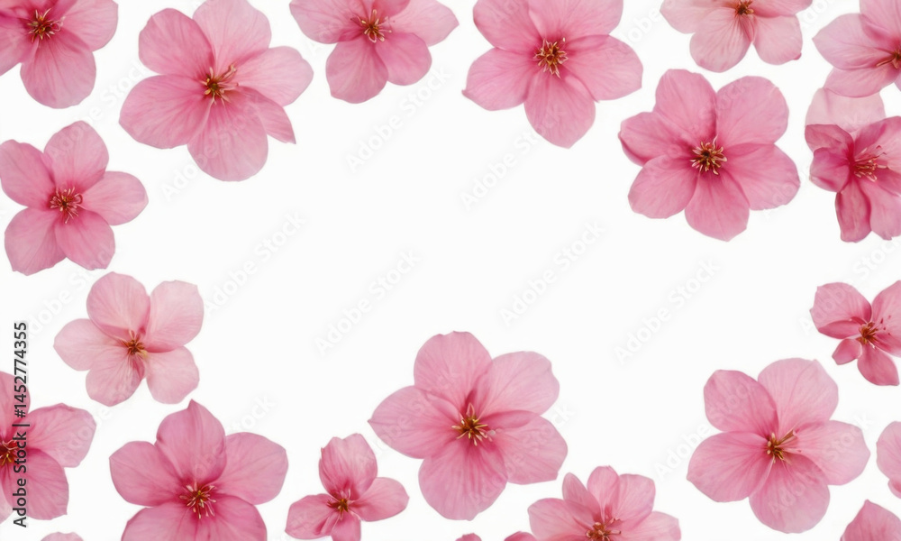 A group of pink flowers sitting on a clean white surface, perfect for use in still life photography or decorative design