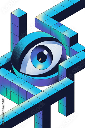 An allseeing eye surrounded by geometrical shapes with a smooth gradient look on transparent background