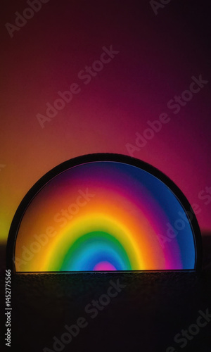 A colorful light sitting on a table with a vibrant rainbow glow