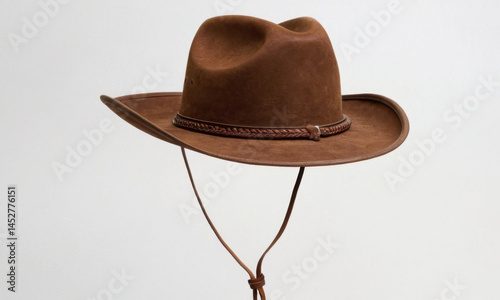 A close-up shot of a brown cowboy hat with a leather band, suitable for western-themed designs or as a symbol of country style
