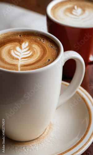 Obraz na płótnie Two cups of hot coffee sitting on a decorative saucer, perfect for a cozy morning or afternoon w salonie