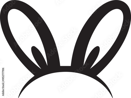 Bunny Ear Icon Silhouette in Black | Vector for Kids, Easter & Cartoon Art Vector