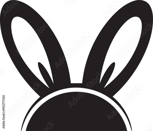 Bunny Ear Icon Silhouette in Black | Vector for Kids, Easter & Cartoon Art Vector