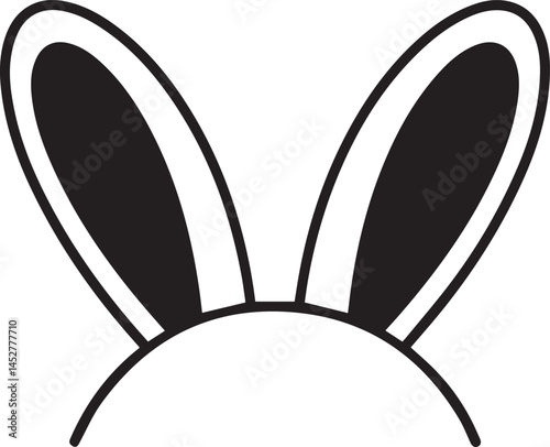 Bunny Ear Icon Silhouette in Black | Vector for Kids, Easter & Cartoon Art Vector