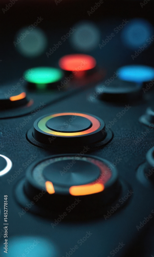 A detailed image of a remote control with buttons and controls
