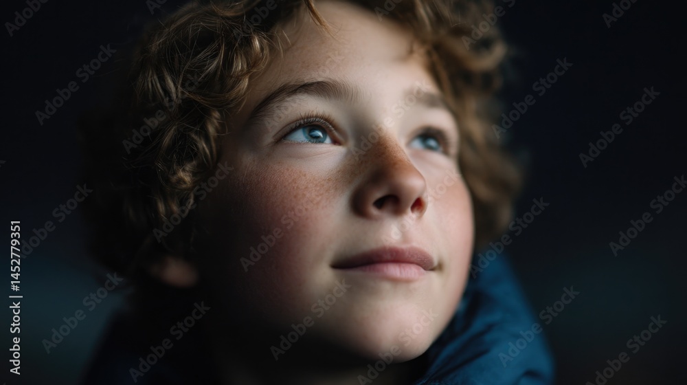 serene portrait of child gazing at night sky filled with stars conveying sense of wonder and curiosity