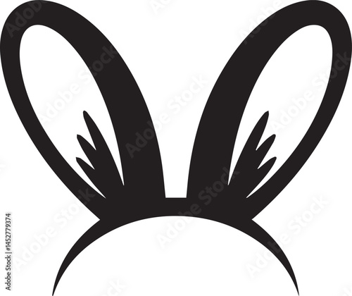 Bunny Ear Icon Silhouette in Black | Vector for Kids, Easter & Cartoon Art Vector