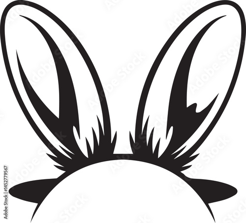 Bunny Ear Icon Silhouette in Black | Vector for Kids, Easter & Cartoon Art Vector