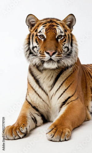 Obraz na płótnie A tiger resting on a white surface w salonie