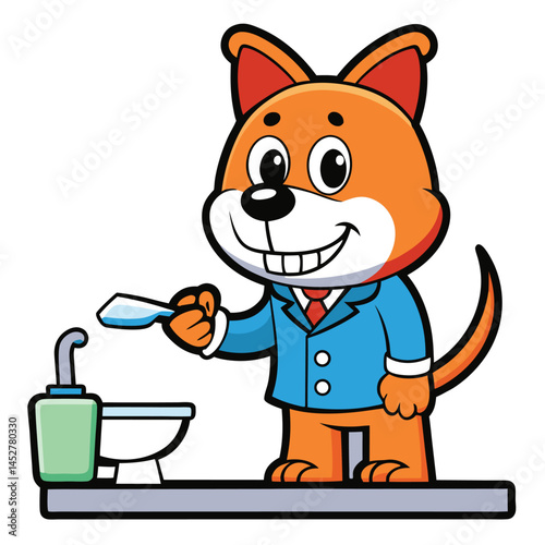 Cartoon dog brushing teeth in bathroom setting