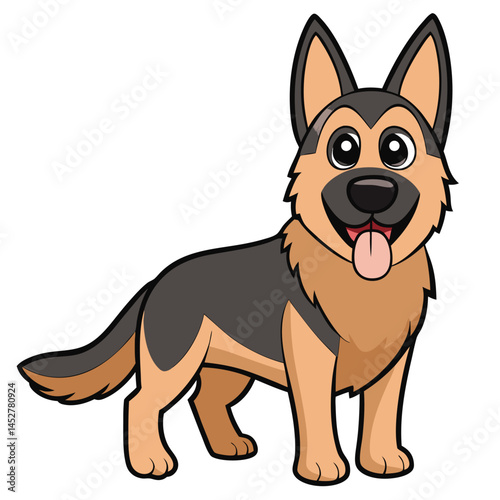 Cute cartoon German Shepherd stands happily