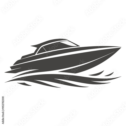 Sleek Black Silhouette of a Powerboat on Water Vector Graphic
