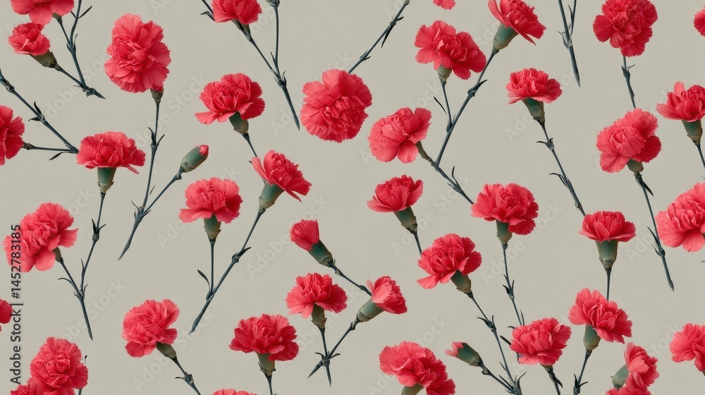 Bright Red Carnations Pattern Bright Red Carnations Pattern