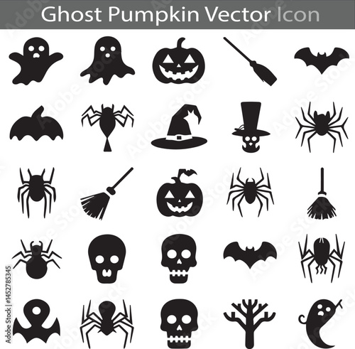 Scary ghost Pumpkin silhouette flat icon collection set vector illustration

