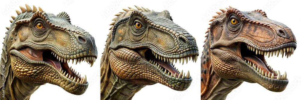 Tyrannosaurus Rex Head Collection - Realistic Dinosaur Portrait with Color Variations for Educational Materials, Game Assets, and Prehistoric Illustrations Tyrannosaurus Rex Head Collection - Realistic Dinosaur Portrait with Color Variations for Educational Materials, Game Assets, and Prehistoric Illustrations