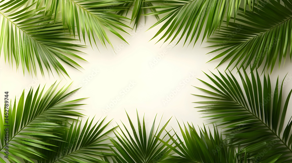 Obraz premium Green Palm Leaves Frame on White Background