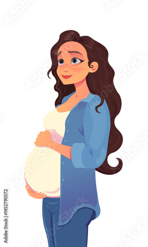 Pregnant woman on white background. Beautiful dreamy girl. Vector illustration