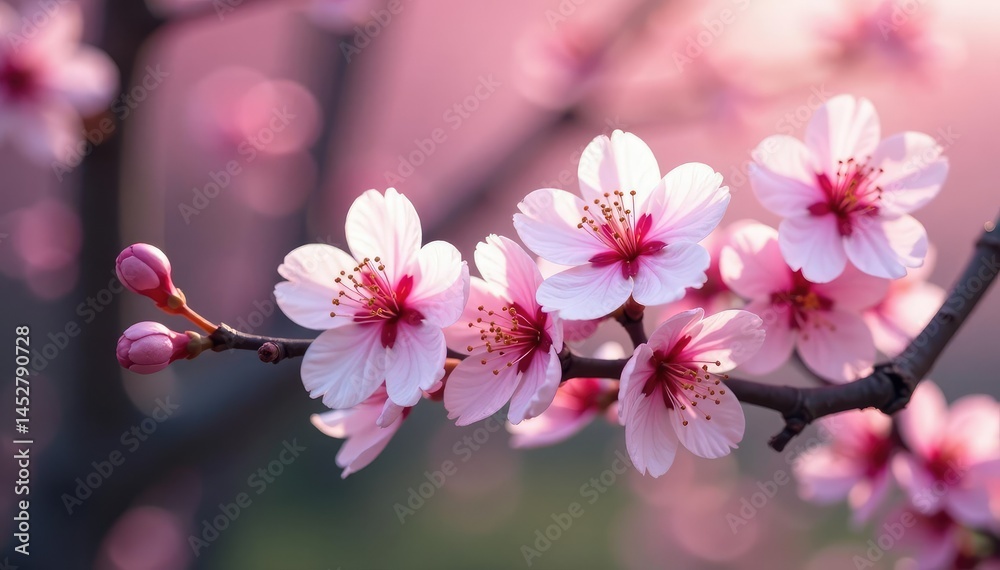 Fototapeta premium Delicate pink sakura blossoms, full bloom, intricate branches , springtime, pattern