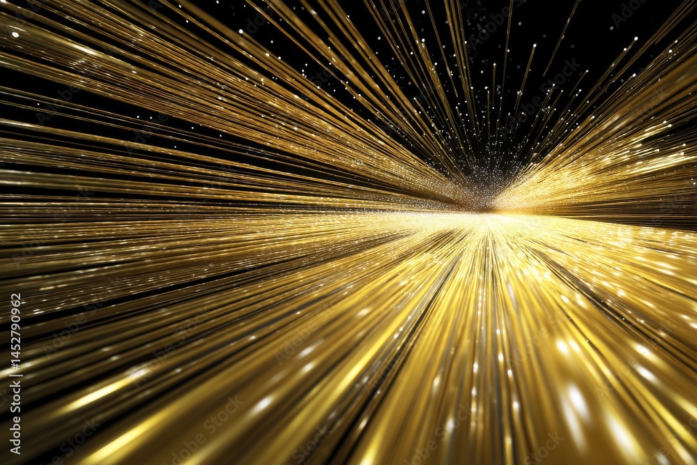Fototapeta premium Golden light rays create a dynamic and futuristic tunnel, evoking a sense of speed and energy.