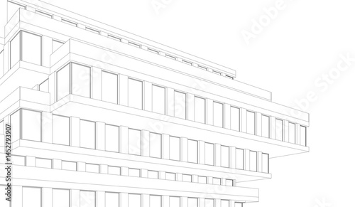 Architectural building 3d drawing on white background