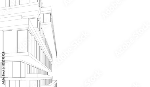 Architectural building 3d drawing on white background