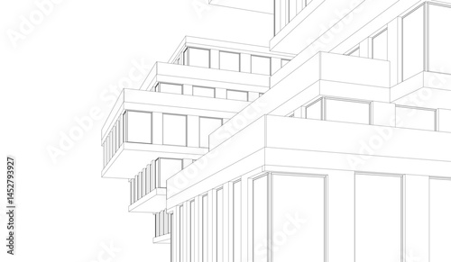 Architectural building 3d drawing on white background
