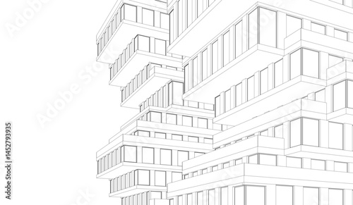 Architectural building 3d drawing on white background