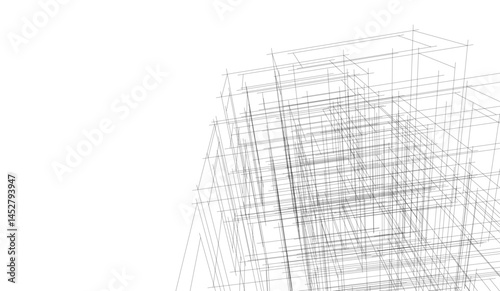Architectural building 3d drawing on white background