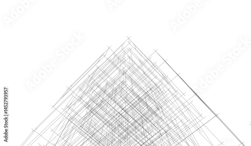 Architectural building 3d drawing on white background