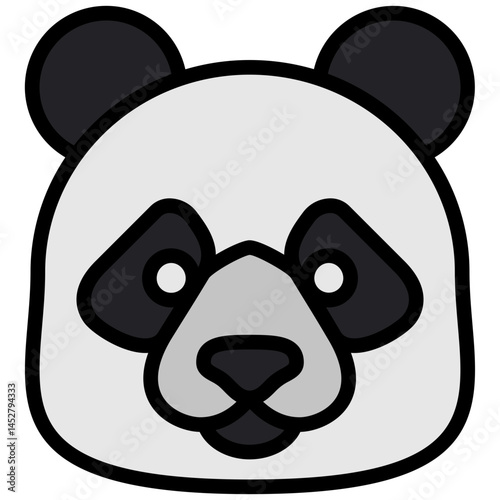 Panda Outline Flat Design Icon, Animal Outline Flat Design Icon Symbol