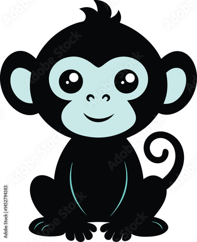silhouette cute baby monkey sitting simple vector 