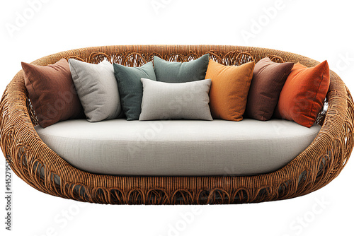 Sofa, outdoor sofa chair design renderings with rattan weaving process, transparent background