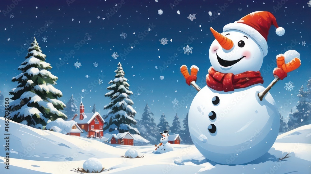 Fototapeta premium A Whimsical Snow Day Filled with Christmas Laughter and Snowflakes