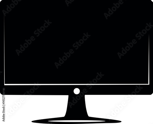 Computer Monitor Silhouette Black Vector | Flat PC Monitor Icon Illustration Vector